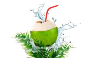 "Fresh green coconut with natural coconut water inside"