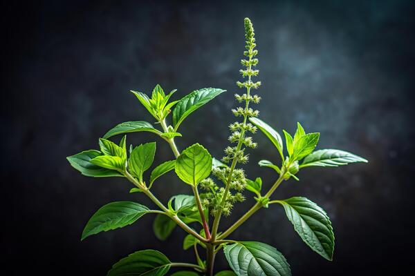 Medicinal leaves of tulsi Tulsi plant in sunlight – traditional Indian herb for immunity and digestion"