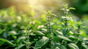 "Fresh green Tulsi plant in home garden – Benefits of eating Tulsi leaves on empty stomach" 